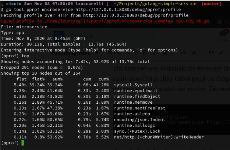 Profiling golang microservices for high throughput on kubernetes/openshift clusters